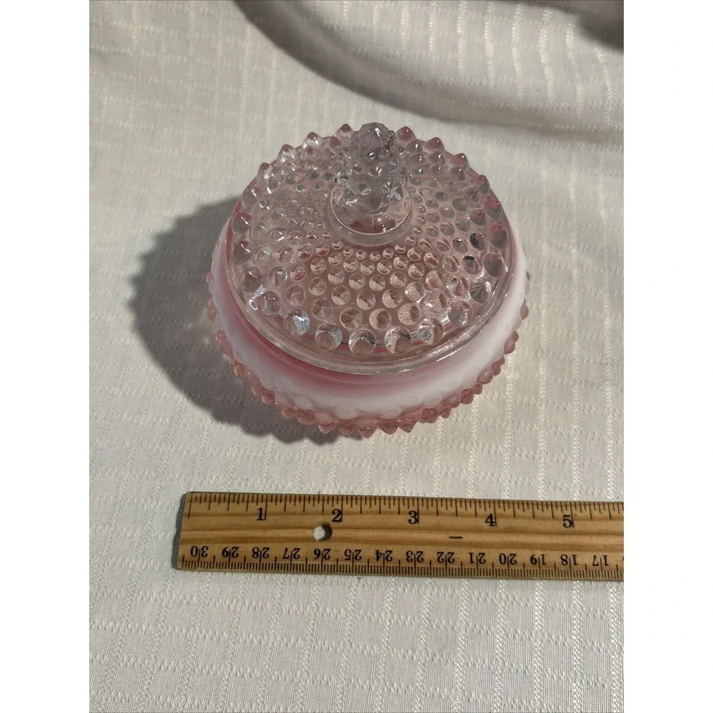 Vintage Fenton Opalescent Cranberry Hobnail Vanity Dresser Powder Box